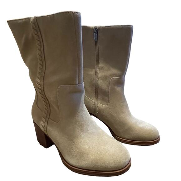 Vince Camuto Water-Repellent Mid-Shaft Suede Boots Zelcinna Tortilla 9 WIDE NIB - Picture 8 of 10